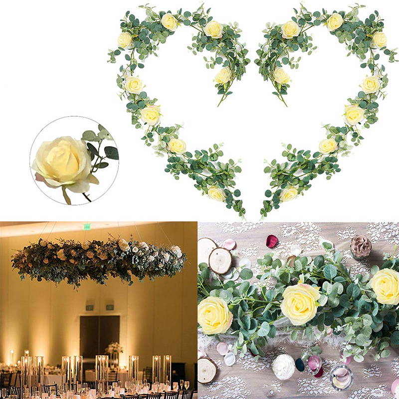 Artificial Eucalyptus Garland with Rose 2PCS Wedding Arch Decorations Greenery Garlands Eucalyptus Leaves Backdrop Wall Party Fe