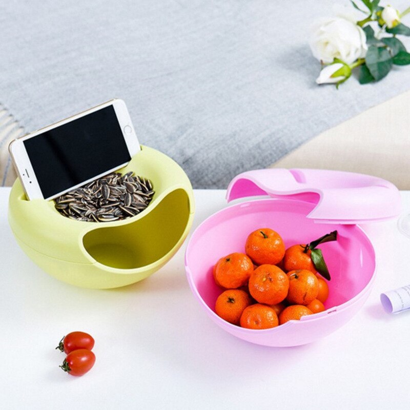 Modern Living Room Shape Lazy Snack Bowl Plastic Double Layers Snack Storage Box Bowl Lazy Fruit Melon Seeds Plate Bowl