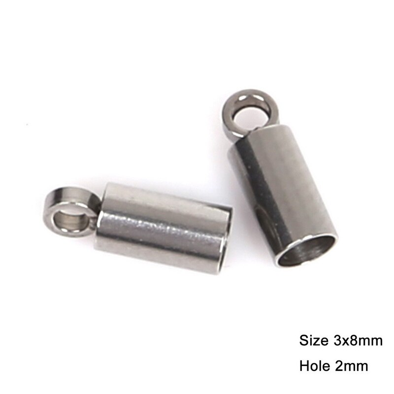 10 pz/lotto 2 millimetri 3 millimetri 5 millimetri 6 millimetri 7 millimetri 8 millimetri 9 millimetri In Acciaio Inox In Pelle Nappa cord End Crimp Caps Fine Tip Caps Per DIY Monili Che Fanno: 3x8   mm