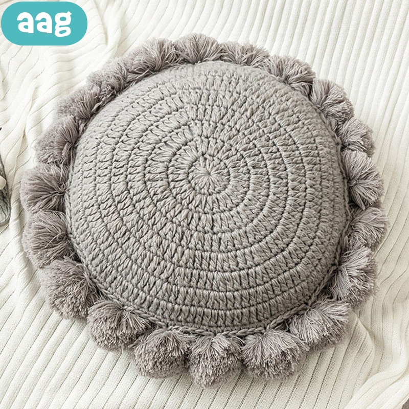 Aag Moderne Gebreide Kind Zitkussen Kwastje Bal Ronde Nordic Kids Floor Mat Zitten Pad Baby Booster Stoel Sofa Kussen matten