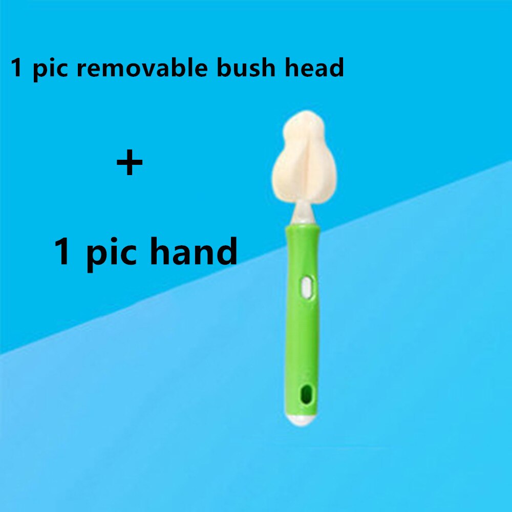 Triple Brush Set - Baby Bottle Removable Cleaner Brush, Feeding Mamadeira Nipple Brush & Straw Cleaner Limpia Biberones: 1 head and 1 hand
