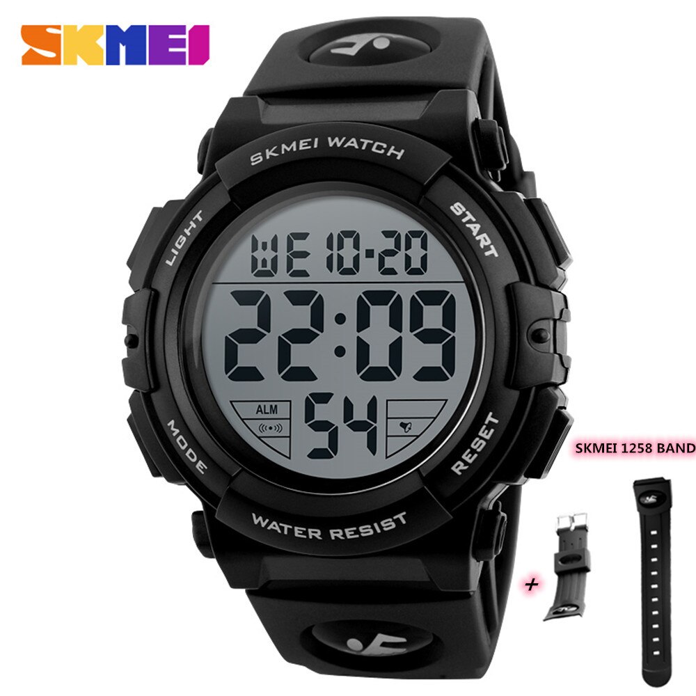 SKMEI Chrono Men Watch Top Luxury Brand Sport Watch Electronic Digital Male Wrist Clock Man 50M Waterproof Men's Watches 1258: black with strap