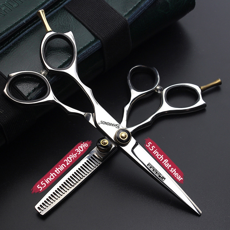 Linkshandige professionele trimschaar, tondeuse platte schaar, tandschaar 5,5 inch 6 inch haarsnijgereedschap: Bruin