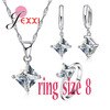 Ensemble de Bijoux en argent Sterling 925 pour femmes, boucles d&#39;oreilles, pendentif, collier, bague avec Zircon cubique blanc brillant,: size 8