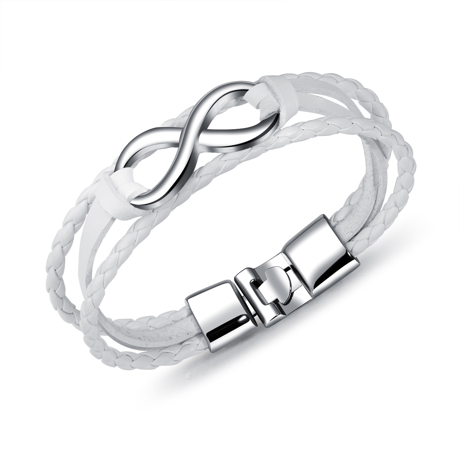 MAE à la en alliage de Zinc 8 forme Bracelet infini multicouche tressé en cuir corde hommes chaîne Bracelet bijoux de décor masculin: White A