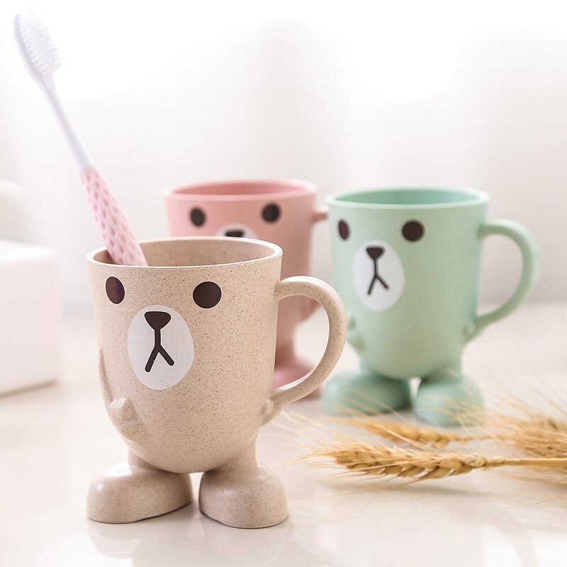 Wheat Straw Cartoon Animal Toothbrush Cup Bathroom Tumbler Mouthwash Travel Toothbrush Holder Cup Bathroom Accessories