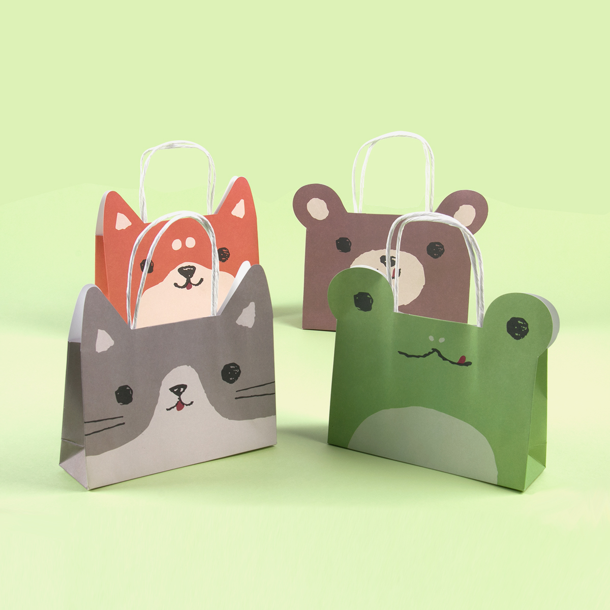 4pcs Cartoon Dieren Snoepzakjes - Beer Kikker Hond Kat - Jungle Verjaardagsfeest Koekjes Verpakking