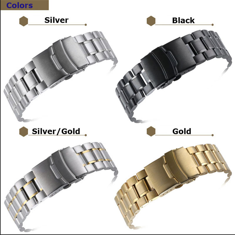 5 rækker urrem 18mm 20mm 22mm 24mm erstatningsurrem i rustfrit stål dobbeltlås spændebånd armbåndsbæltearmbånd