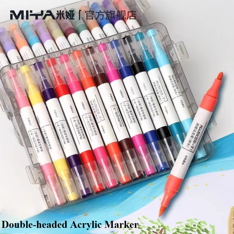 Miya pisaki akrylowe, markery z podwójną końcówką z końcówką pędzla i cienką końcówką 12/24/36/48 kolorów rysunek DIY rzemiosło dokonywanie dostaw sztuki