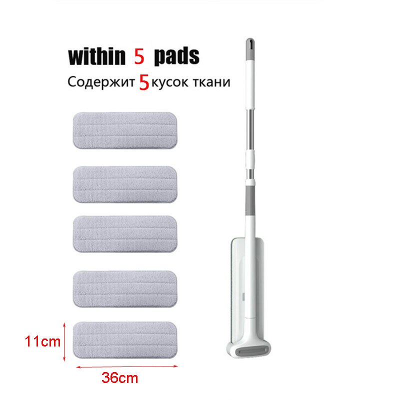 Fregona para escurrir fregona plana fácil de limpiar, gira 360, friega en seco y húmedo, reutilizable para suelos de madera con recambio, cocinas: 1 mop 5 pad 36cm