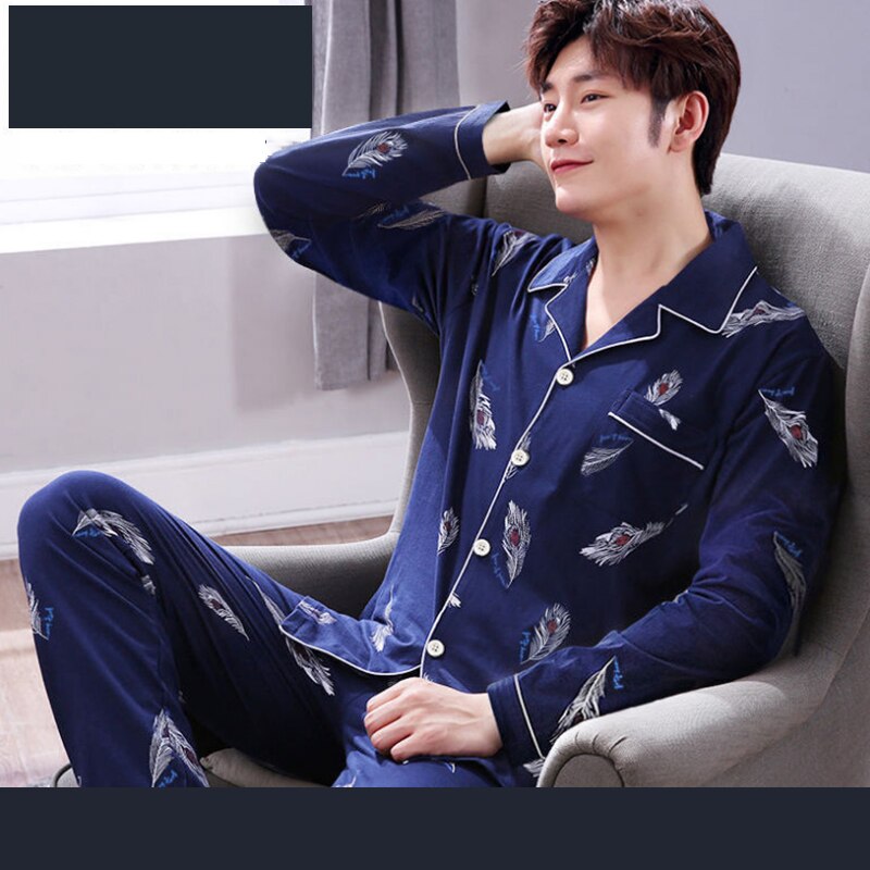 100%  bomulls pyjamas för män 2 stycken lounge nattkläder pyjamas rutig höst sänglinne hem kläder man pjs ren bomull pyjamas set