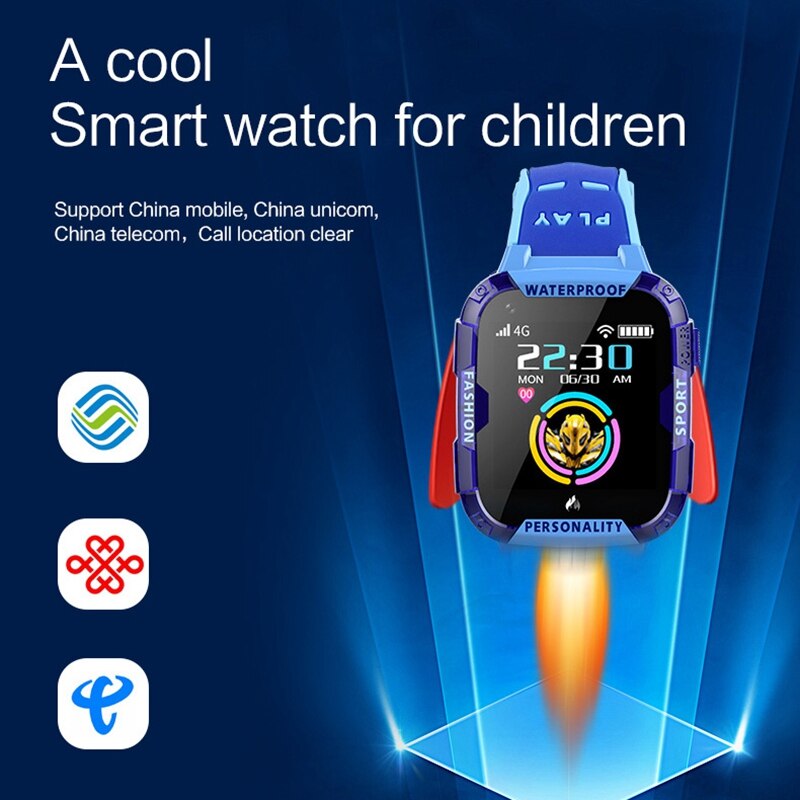 4G Children Smart Watch Child SOS Emergency Call Smartwatch GPS Positioning Tracking IP67 Waterproof Kid Watch Blue