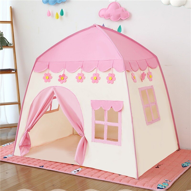 1.3M Draagbare Kind Tent Wigwam Vouwen Kinderen Tenten Tipi Baby Speelhuis Grote Meisjes Roze Prinses Kasteel Kind Kamer decor: Pink