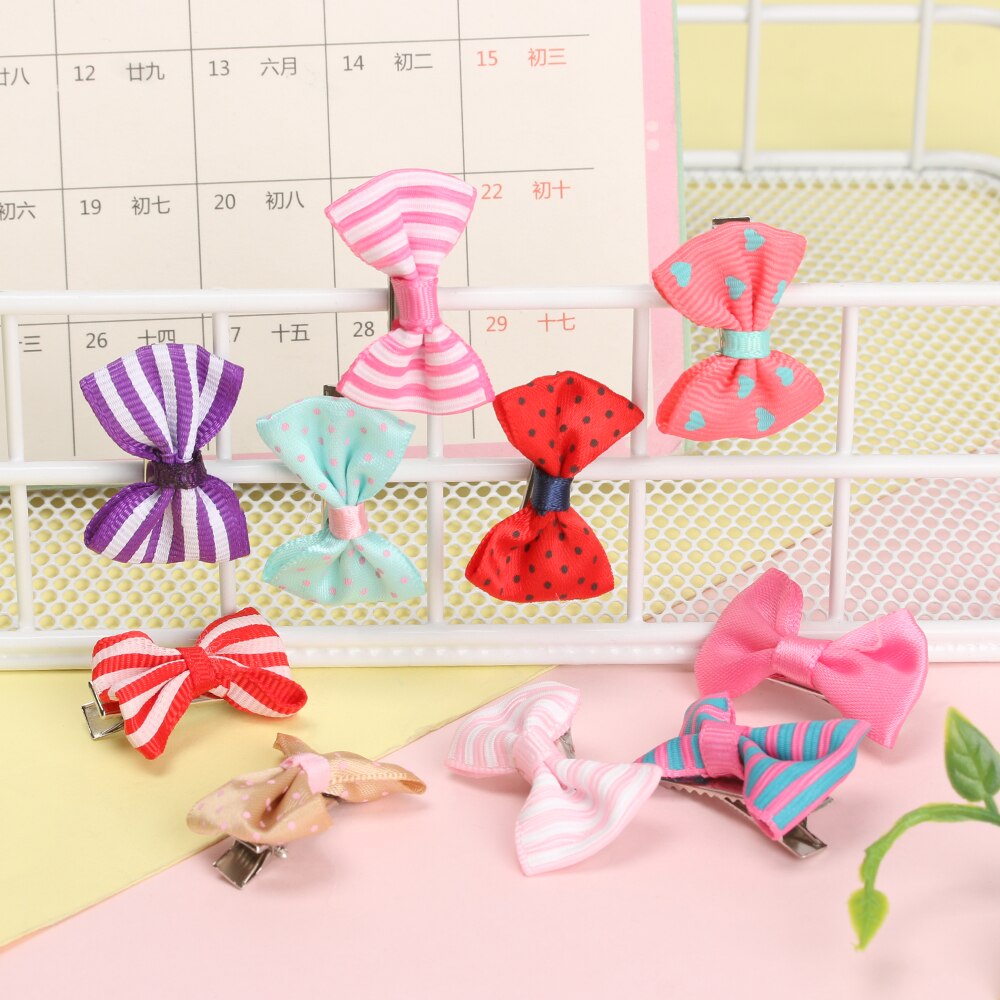 Random 20Pcs/Set Girls Hair Clip Duckbill Hairpins Baby Mixed Color Bow Barrettes Kids Lovely Hair Accessories