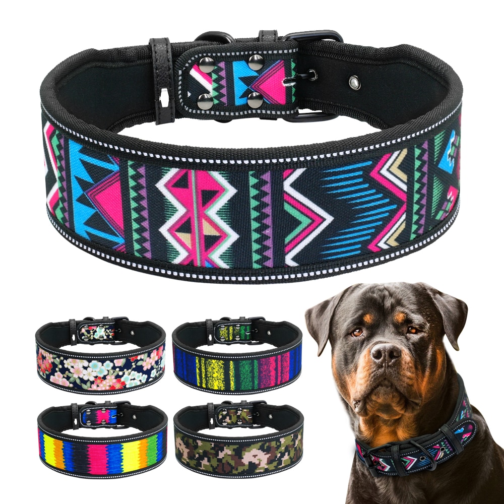 Nylon Halsband Reflecterende Huisdier Honden Halsbanden Ademend Gewatteerde Gestreepte Pitbull Duitse Herder Medium Grote Honden Kraag SML