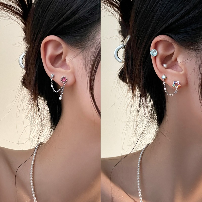 1 Uds. Orejas y tachuelas perforadas Y2K estilo gótico cadena de circón 316L acero inoxidable hueso del oído uñas mujeres joyería Punk