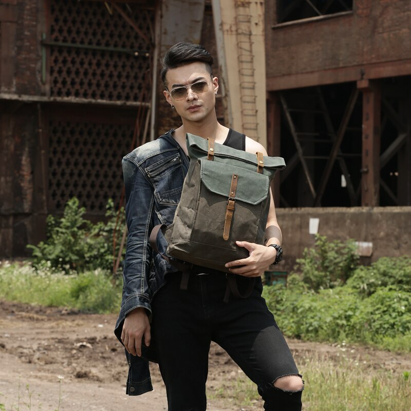 Wax Canvas Backpack Men's Travel Backpack Large Capital Rucksack Waterproof Backpack Women School