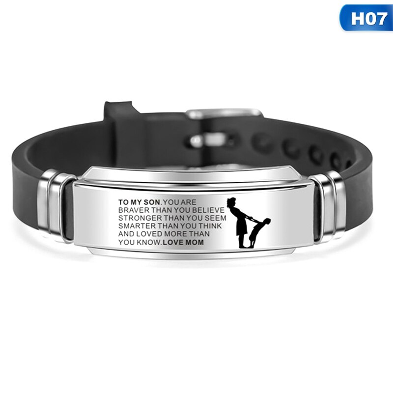 Pulsera inspiradora para hombre, brazalete de silicona de acero inoxidable para niño, de amor de mamá y papá: 7