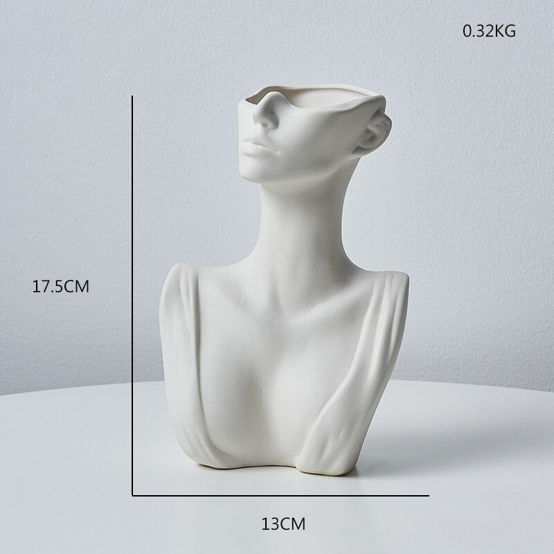 Nordisk stil blomstervase kropp halvt ansikt blomsterkrukke vase keramikk kunst håndverk hjemmedekorasjon tilbehør moderne hjemmekontor dekor: C -17.5cm 6.8 tommer