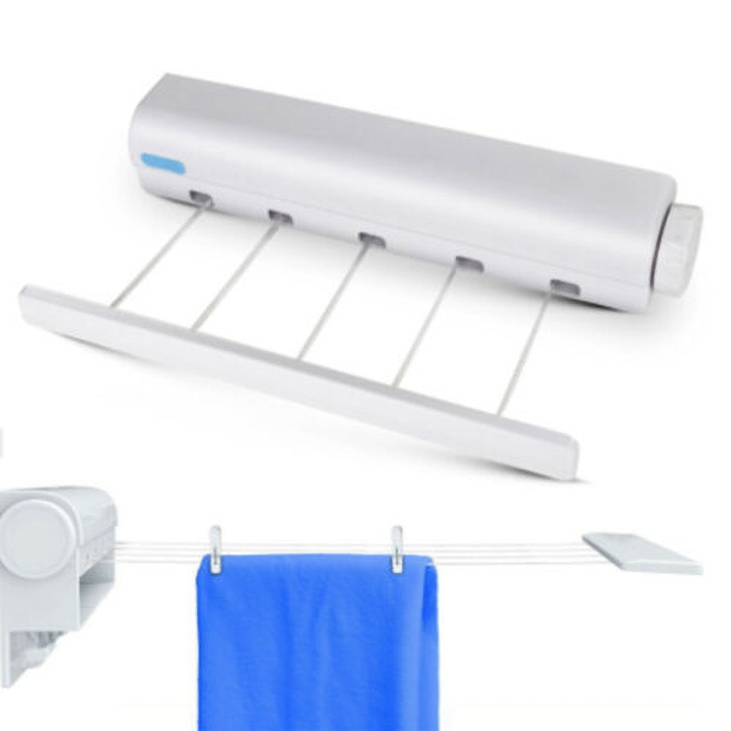 Retractable Indoor Clothes Hanger Rope Wall Mounted Hanger Drying Towel Rack Flexible Clothesline Bathroom Clothes Dryer #LR2