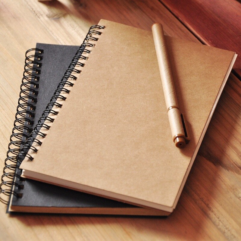 Lld Khaki Zwart Schetsboek Spiraal Notebook Innerlijke Leeg Kraftpapier Cover Schoolbenodigdheden Potlood Tekening Notepad