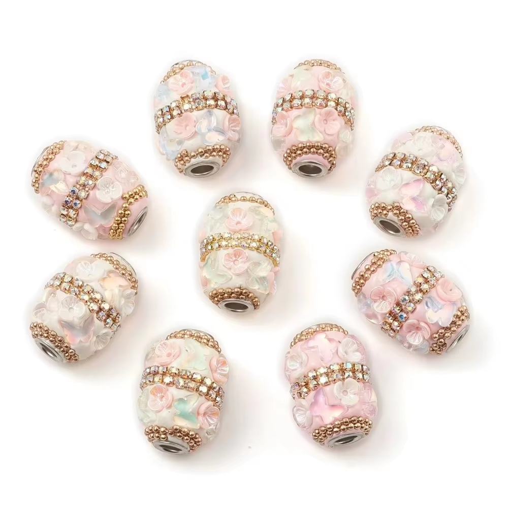 Perles indonésiennes faites à la main avec perle de fleur, résultats en alliage, résine pour bijoux à bricoler soi-même, fournitures d'artisanat exécutif, 5 pièces: BLEU CIEL