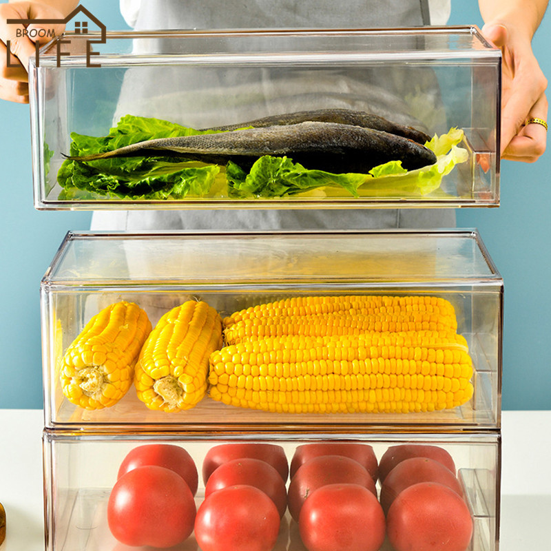 Containers to Organize the Refrigerator Storage Unit for Kitchen Transparent Plastic Drawer Flip Cover Boxes Kitchen Accessories