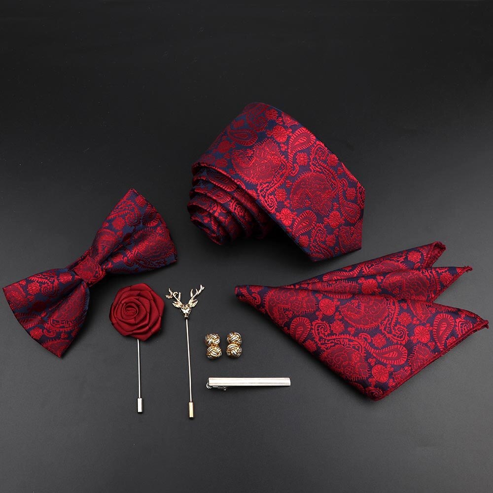 Enfärgad siden herr slips set polyester jacquard vävd slips fluga kostym vintage röd blå för brudgummen företag bröllopsfest: 31