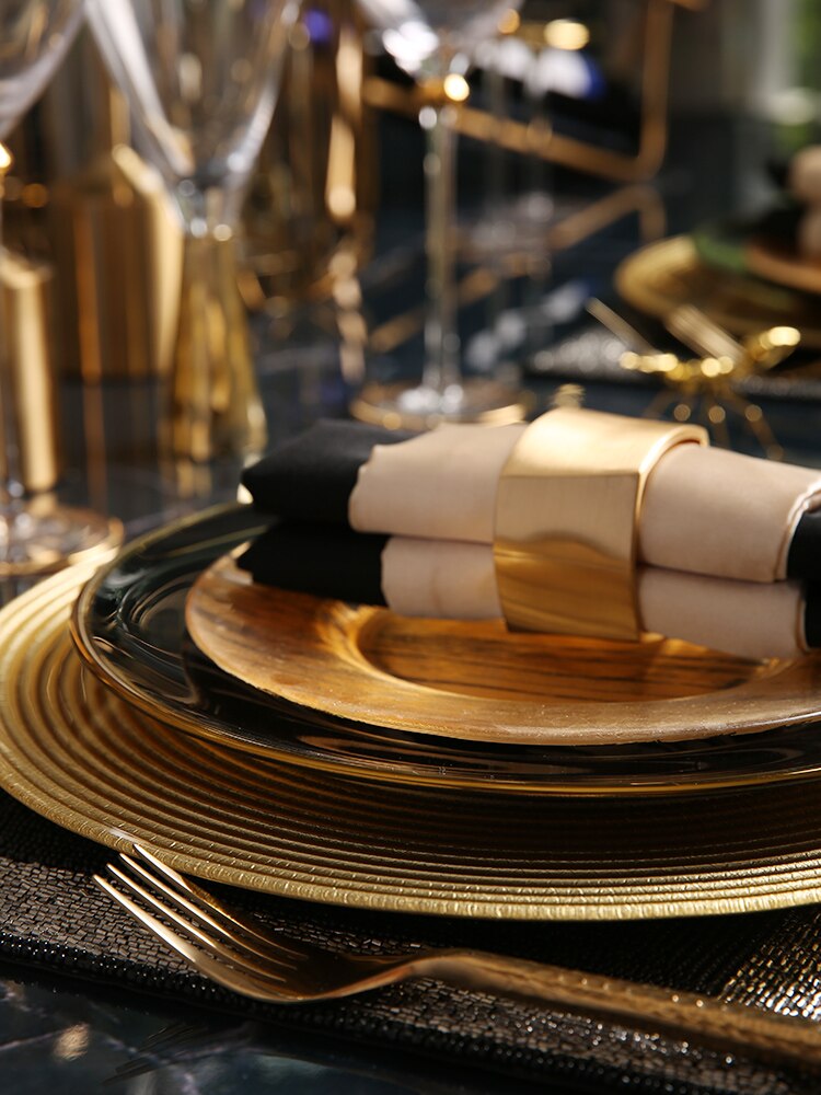 Christmas Luxury Plate Set Dinning Modern Serving Dishes Sets Glass Plate Europen Golden Talerze Obiadowe Dinnerware DL60PZ