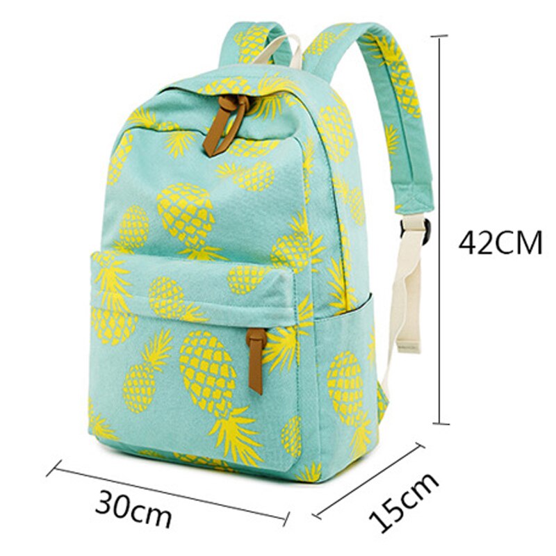 Mode Canvas Vrouwen Rugzak Set Fruit Ananas Afdrukken Vrouwelijke School Rugzak met Lunchbox Zakken Meisje Dagelijks Laptop Boekentas