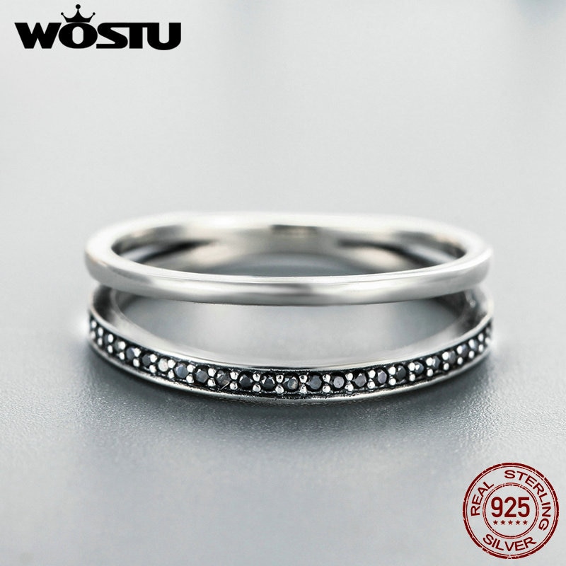 WOSTU nouvelle 100% 925 argent Sterling noir et blanc mouvement anneaux empilables pour les femmes de luxe S925 bijoux CQR082