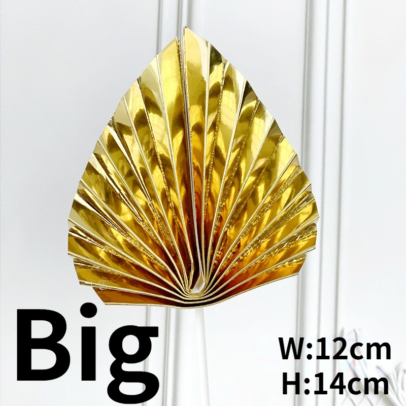 Palm Leaf Cake Topper Gold Red Palm Spears Cake Decoration Shinning Glossy Origami Wedding Decor Baking Cake Decoration: Gold Big