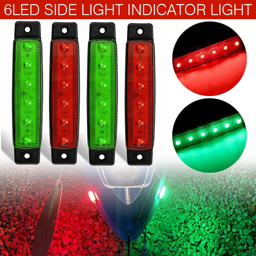 Mayitr 4pcs 6LED Red Green Boat Navigation LED Light Signal Stern Lights Boats Starboard Lamp For Car Auto Accessories