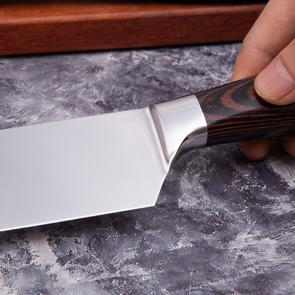 Japanische Messer einstellen 7CR17 Küche Messer Professionelle Edelstahl Küchenchef Santoku Obst Messer mit Pakka Holz griff