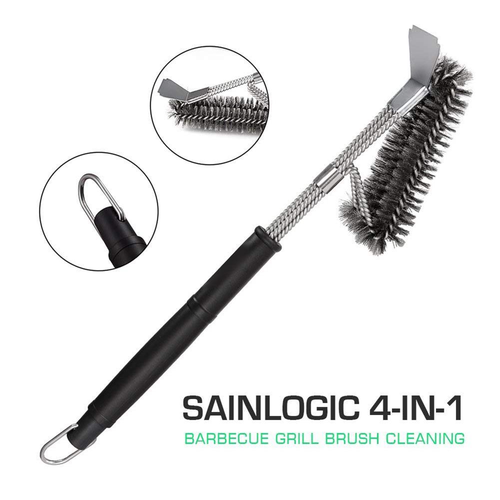 Stainless steel barbecue cleaning brush, wire three-in-one outdoor cleaner, large brush