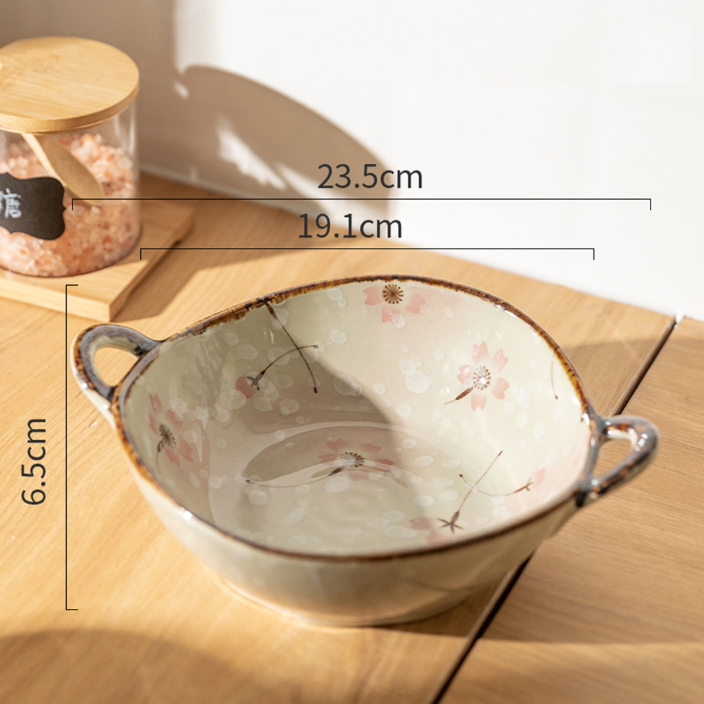 7.5inch Japanese Household Noodle Bowl Ceramic Soup Bowl With Handle Salad Pasta Bowl Kitchen Tableware Microwave Oven Bakware: GRAY