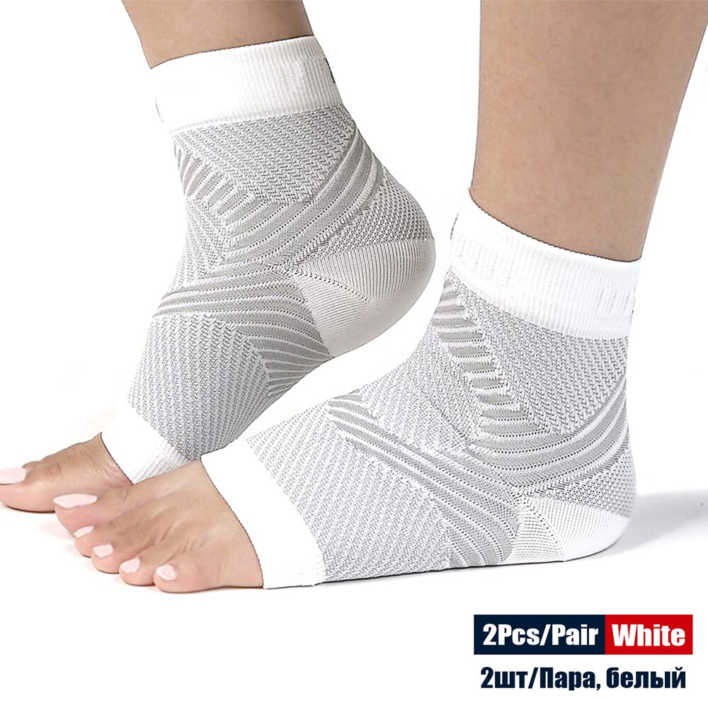 Lot de 2 manchons de Compression de cheville, chaussettes de pied, soutien du pied et de la voûte plantaire, pour la fasciite plantaire, la douleur au talon, le soulagement des tendinites d'achille: Blanc / L-XL