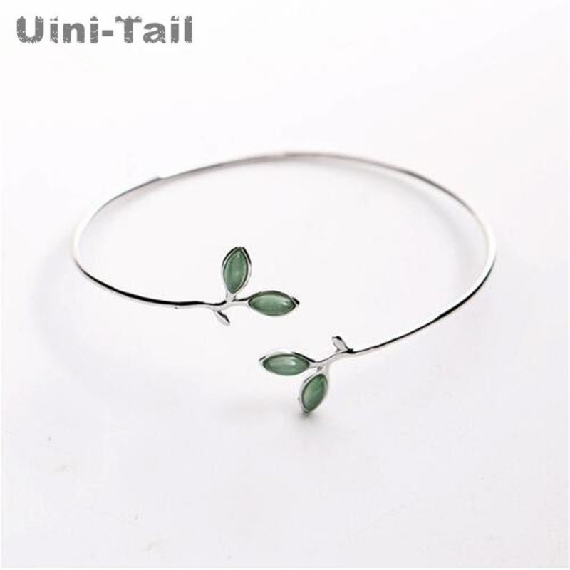 Uini-Staart 925 Tibetaans Zilver Kleine Verse Opaal Blad Armbanden Simple Mode Trend Wilde Armband GN327