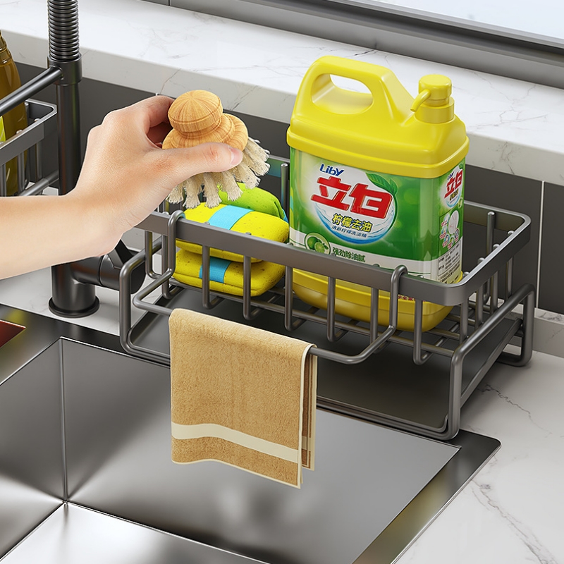 Sink Cleaning Tools Storage Holder Kitchen Stainless Steel Drain Rack for Sponge Cleanser Organizer Rag Hanger