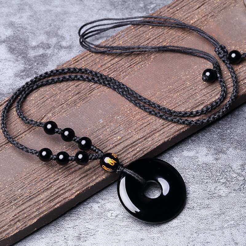 Natuurlijke Zwarte Obsidiaan Zegen Gesp Hanger Ketting Mode Charme Sieraden Hand-Gesneden Lucky Amulet Voor Vrouwen Mannen