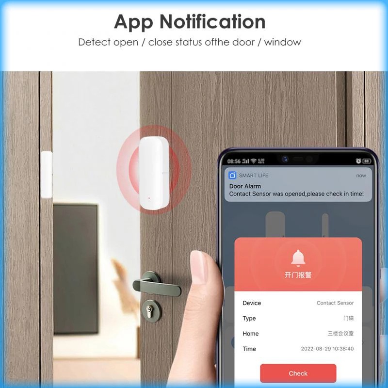Tuya Zigbee – capteur de porte WiFi, système d'alarme de sécurité domestique intelligent, détecteur d'ouverture et de fermeture de porte fenêtre, application Smart Life pour Alexa Google