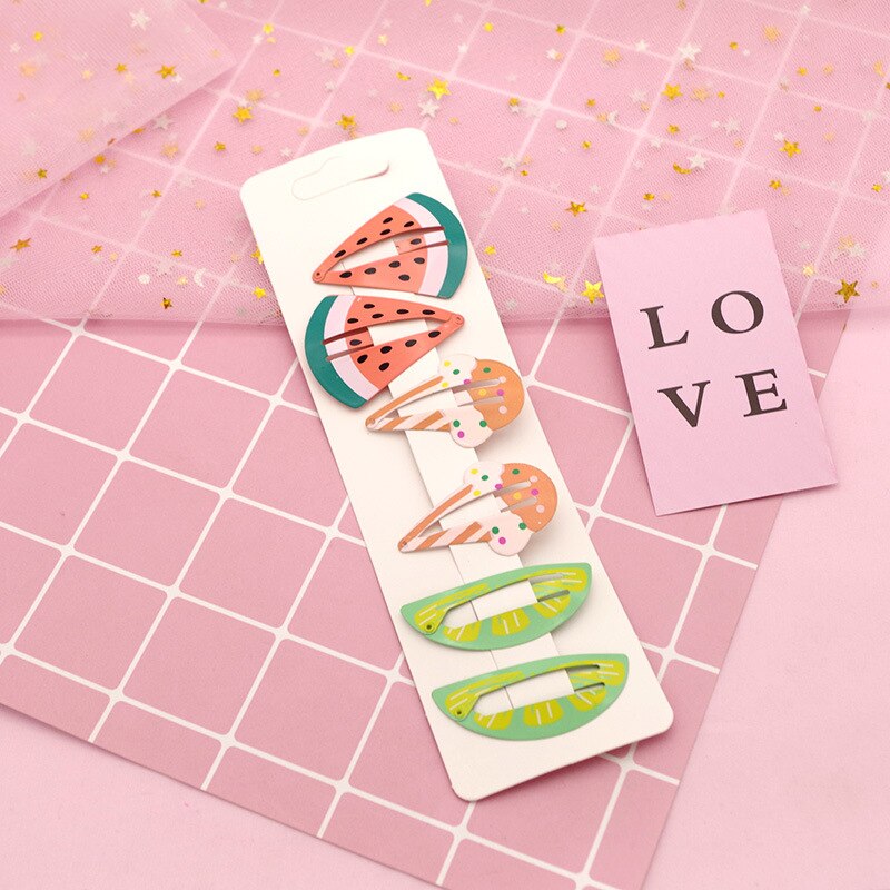Accessoires pour cheveux 6 pièces/ensemble | Nouveaux accessoires pour enfants, couvre-chef ananas Fruit épingles à cheveux dessin animé sirène cheval arc-en-ciel, pince pour filles: Fuchsia