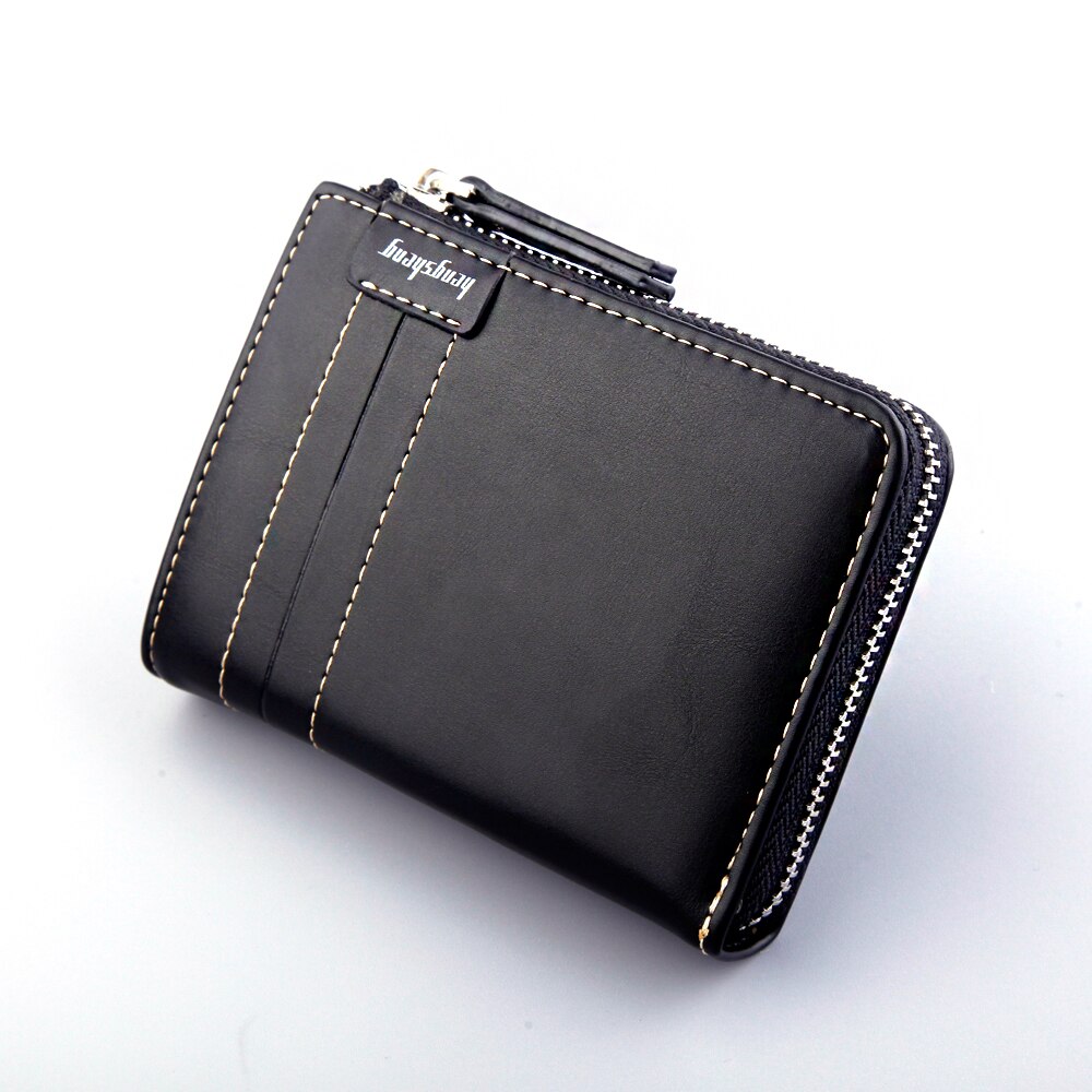 Mærke stil herre pung læder kreditkortholder rfid blokerende lynlås tynd lomme: Sort