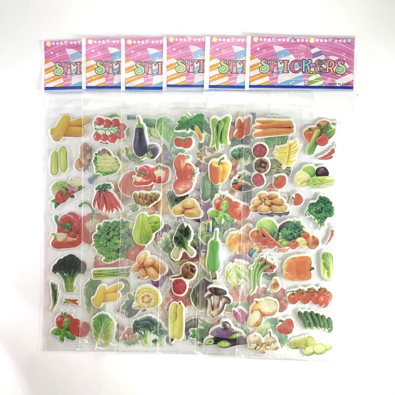 12 ark/sæt grøntsager og frugt 3d hævede pvc-klistermærker børn tidlig læring uddannelse scrapbog klistermærke børn & #39 ;s