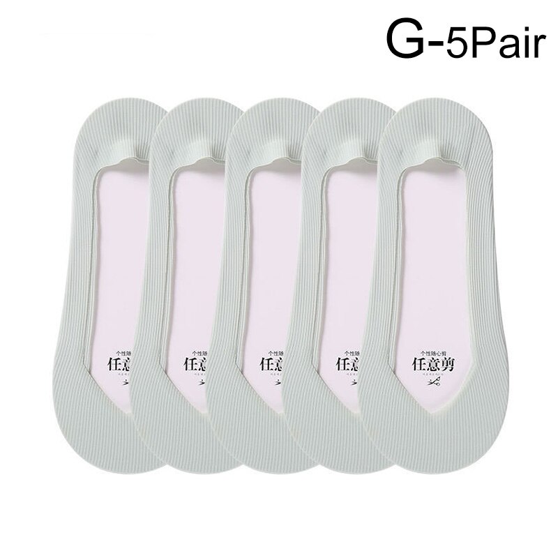 5Pairs Woman Ice Silk Invisible Boat Socks Women's Short Socks Female Ladies Shallow Mouth No Show Socks Slippers Summer Style: G