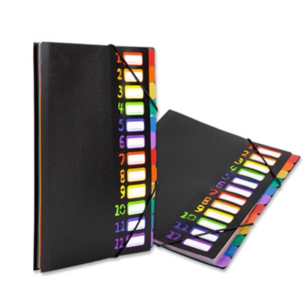 Carpeta de archivos A4 de 12 páginas, organizador de documentos arcoíris con bolsillos de ojal, Material PP, papelería portátil, papel escolar de oficina