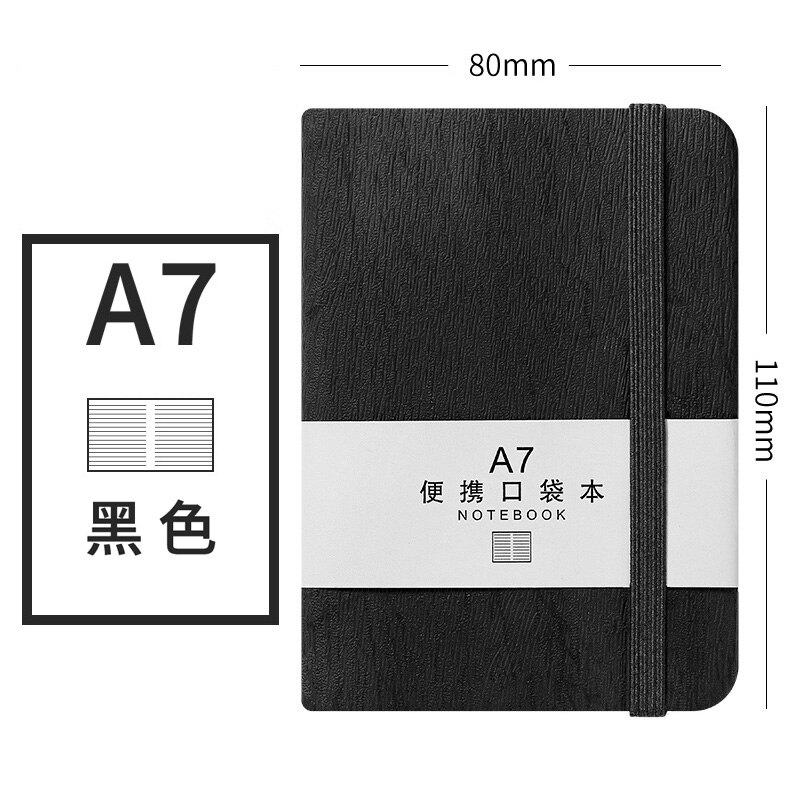 Kawaii 100 Sheets Portable Notebook A6 A7 Bullet Journal Notebook Foreign Languages Word Book Vocabulary Memory Study Stationery: A7 Black