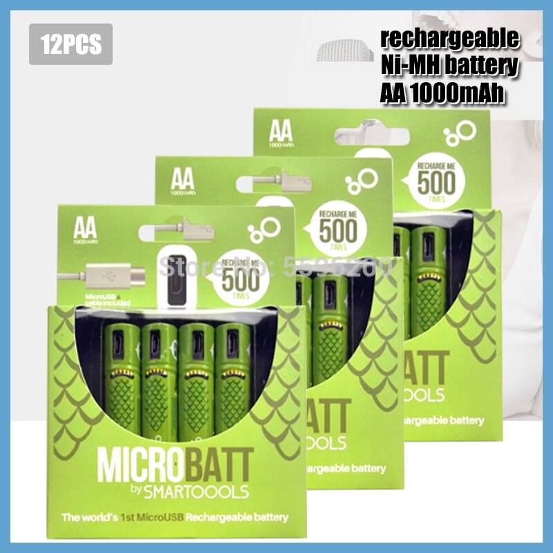 100% capacity 1.2V AA Ni-MH Battery 1000mAh USB Rechargeable Battery+ USB cable For Remote control Mouse e-Device: 12PCS Battery