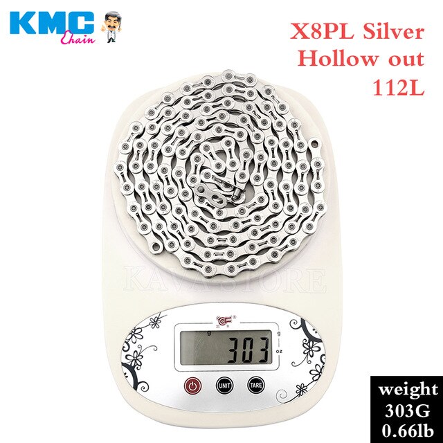 Cadena de bicicleta Original KMC X8 X8pl, 8 velocidades, 116 eslabones, ultraligera, 8V, para MTB, 8 s: X8PL Silver Nobox
