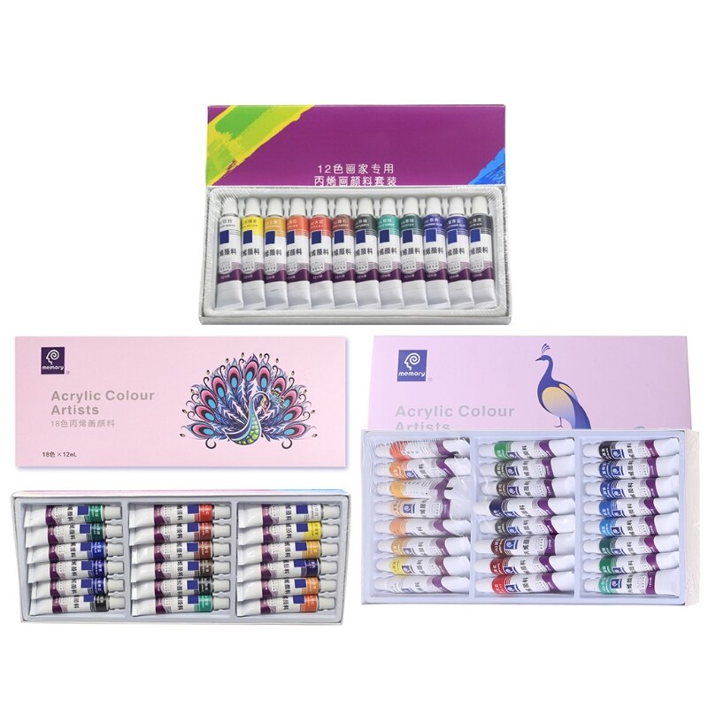 12/18/24 Colors 12ML Tube Acrylic Paint set Art Painting Drawing Tools For Kids DIY Water-resistant